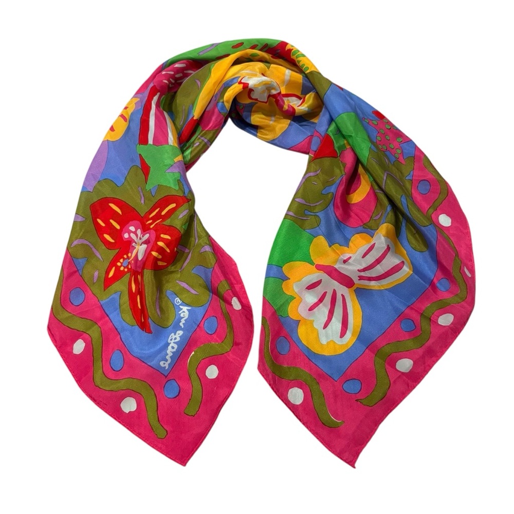 Ken Done Silk Scarf with Tropical Design - Picture 7 of 16